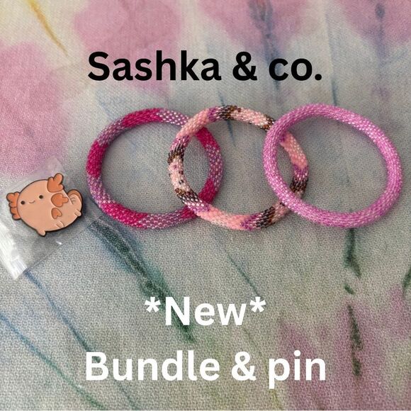 Sashka & Co. Pink and Purple Bracelet Bundle with Pin 🆕 axolotl pin - Picture 1 of 6